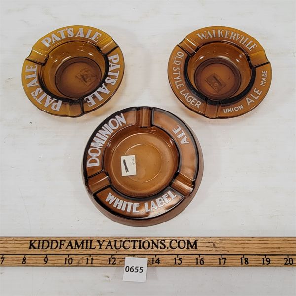 LOT OF 3 - BREWERY ASH TRAYS - INCL PAT'S, DOMINION AND UNION ALE 