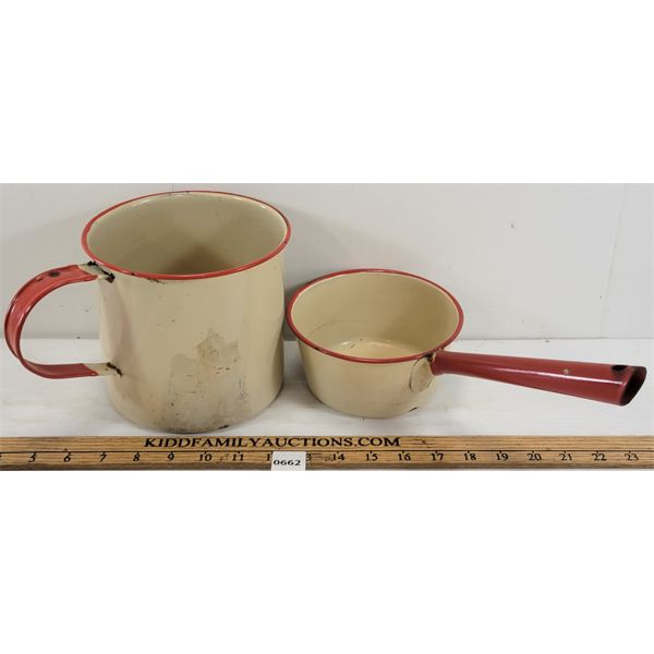 LOT OF 2 - ENAMEL CUP & PAN