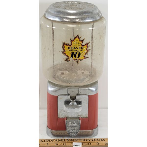 BEAVER VENDOR COIN OP GUM BALL MACHINE