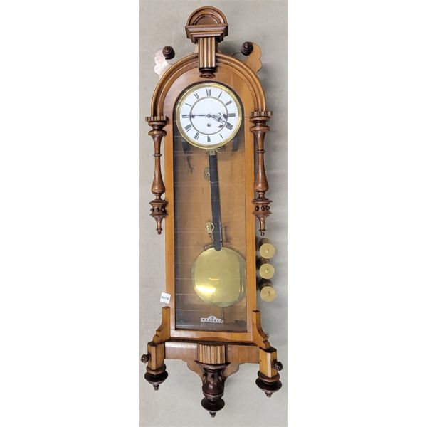 FRANZ PEUCKER WALL CLOCK W/ WEIGHTS & WINDING KEY