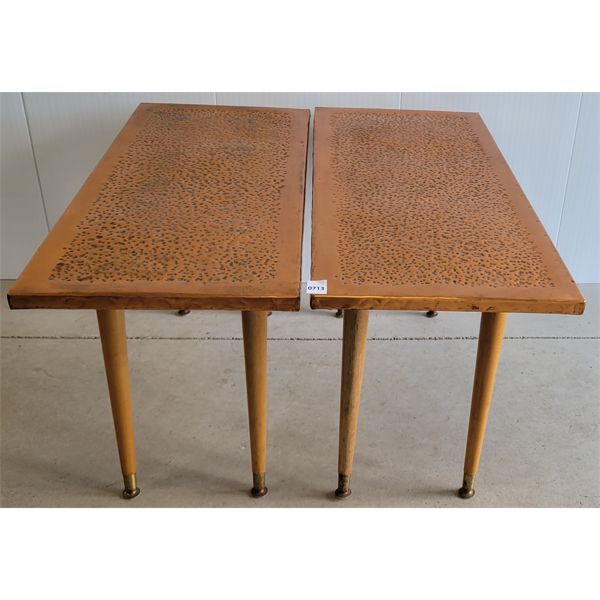 LOT OF 2 - MID-CENTURY MODERN MOTIF COPPER HAMMERED END TABLES 