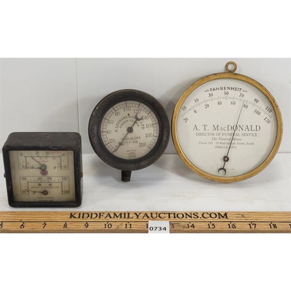 LOT OF 3 - MISC GAUGES / THERMOMETER - INCL E. LEONARD & A.S.M.E. STANDARD, ETC.