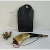 Image 2 : LOT OF 3 - POWDER HORN, BRASS SPOUTS & RAM SLATE ETCHING 