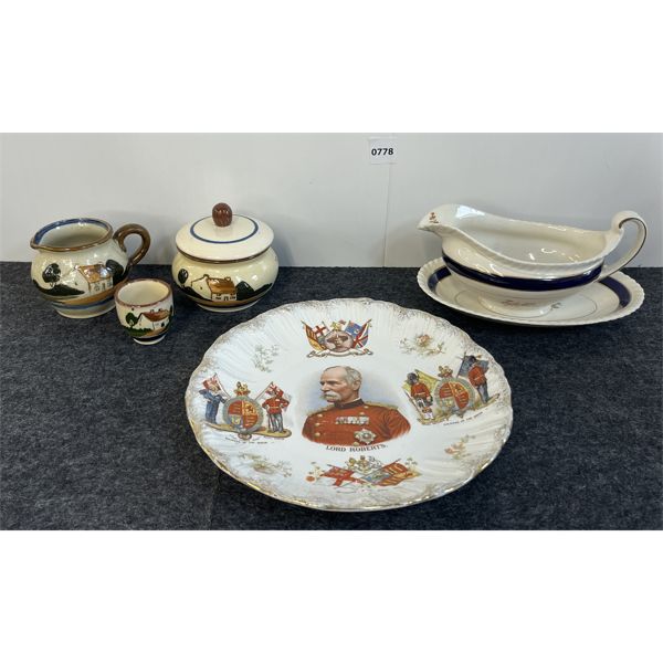 LOT OF 14 - MISC GLASSWARE - INCL ROYAL DOULTON CALICO BLUE TEAPOT, ETC.