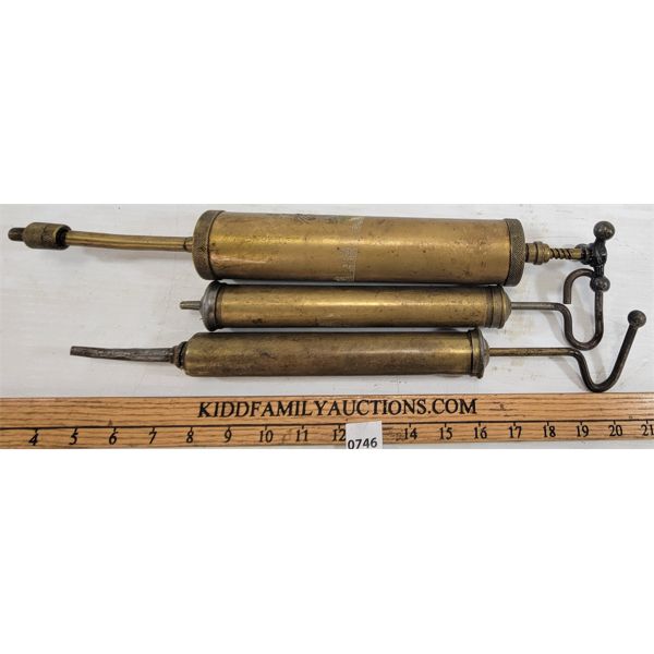 LOT OF 3 - BRASS GREASE GUNS