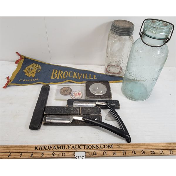 JOB LOT - STRAIGHT RAZORS, BROCKVILLE PENNANT & JARS