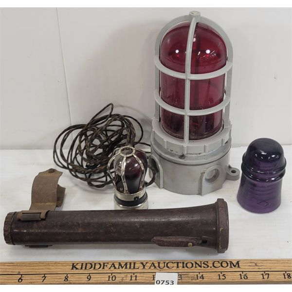 LOT OF 4 - EARLY TROUBLE LIGHTS & GLASS INSULATOR