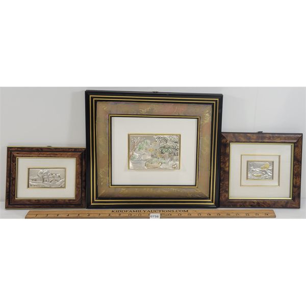 LOT OF 3 - 3D SILVER SCULPTED FRAMED WALL ART