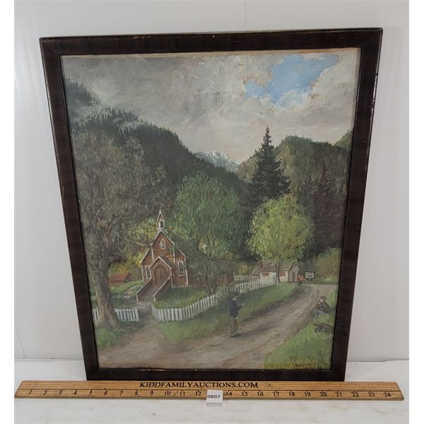 CHURCH SCENE BY P. SCOTT - FRAMED GOUACHE(?) ON PAPER