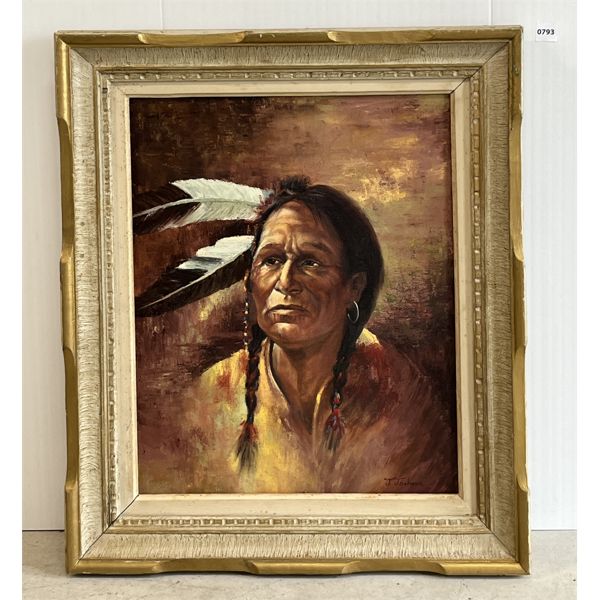INDIGEONUS CHIEF PORTRAIT BY J. JACKSON - FRAMED OIL ON CANVAS