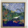 Image 1 : ABSTRACT RIVER WILD LIFE SCENE BY E.T. OYRE(?) - FRAMED OIL ON CANVAS