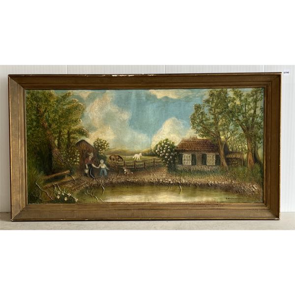 FARM SCENE BY E. MCDONAL(?) - FRAMED OIL ON CANVAS