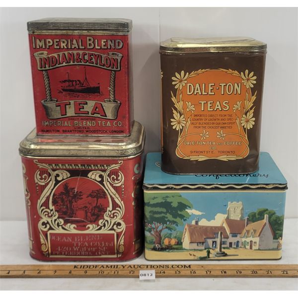 LOT OF 4 - IMPERIAL & DALE-TON TEA TINS - DAINTEE CONFECTIONARY TIN