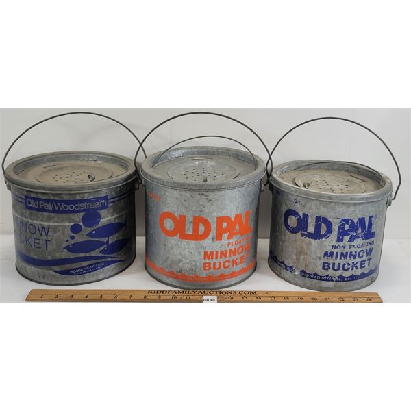LOT OF 3 - GALVINIZED MINNOW BUCKETS