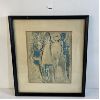 Image 1 : MAN ON HORSE SCENE - FRAMED GOUACHE ON PAPER