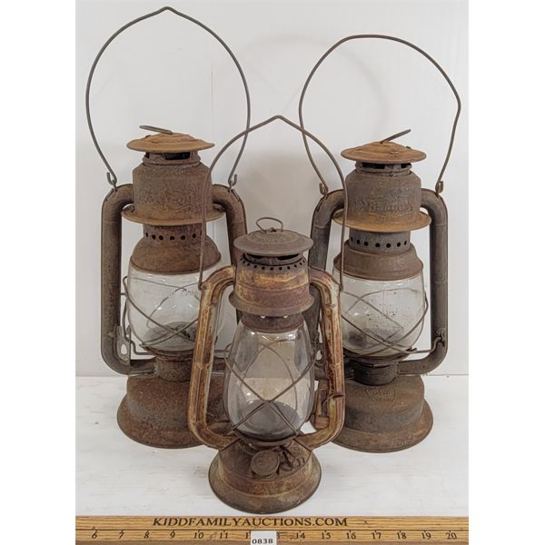 LOT OF 3 - MISC BARN LANTERNS - INCL BEACON