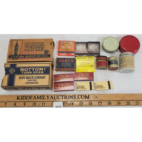 JOB LOT - ADVERTISING PCS - INCL TINS, BOTTLES, MATCHBOOKS ETC.