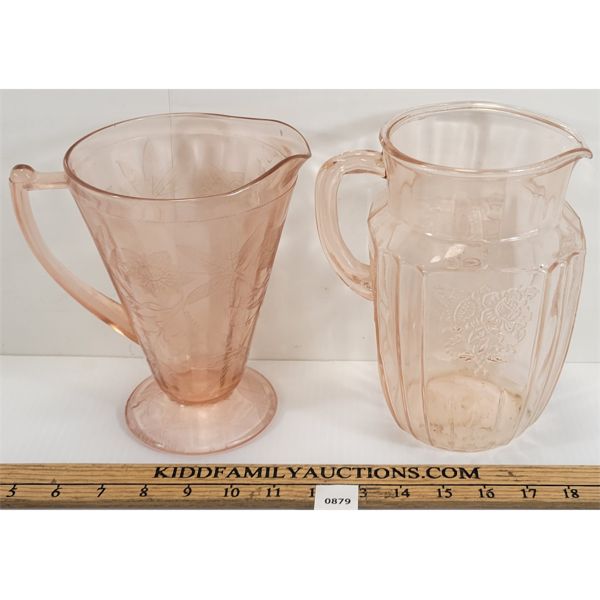 LOT OF 2 - PINK DEPRESSION GLASS PITCHERS