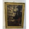 Image 1 : CABIN BY RIVER UNDER FULL MOON BY S. W. BROWN - FRAMED OIL ON BOARD