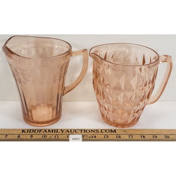 LOT OF 2 - PINK DEPRESSION GLASS PITCHERS