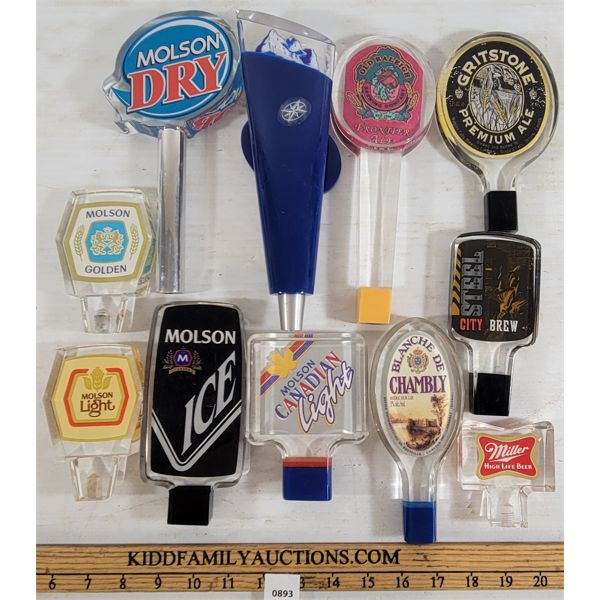 LOT OF 10 - TAP HANDLES - INCL MOLSON DRY, BLUE LIGHT ETC.