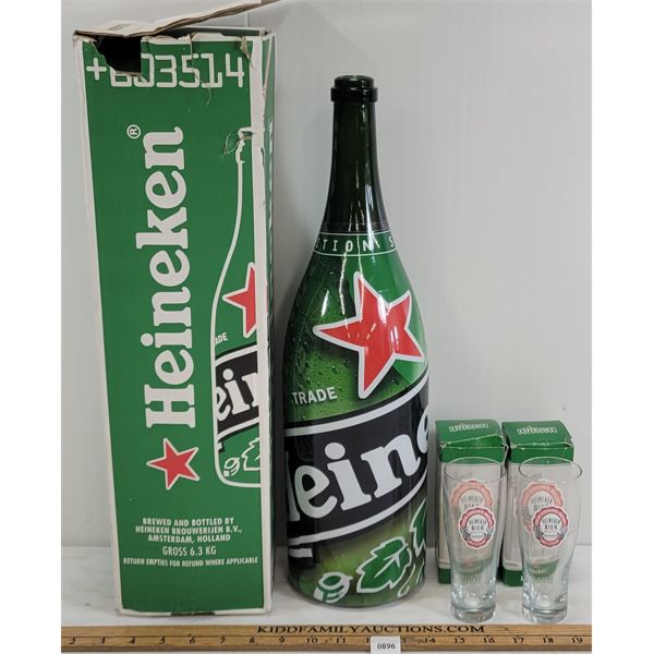 LOT OF 3 - HEINEKEN COLLECTIBLES - INCL MAGNUM BOTTLE & GLASSES