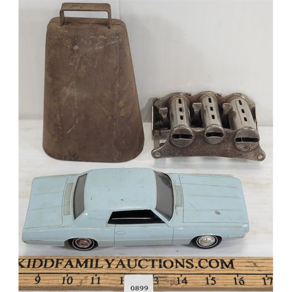 LOT OF 3 - COWBELL, COIN CHANGER AND PHILCO CORP CAR