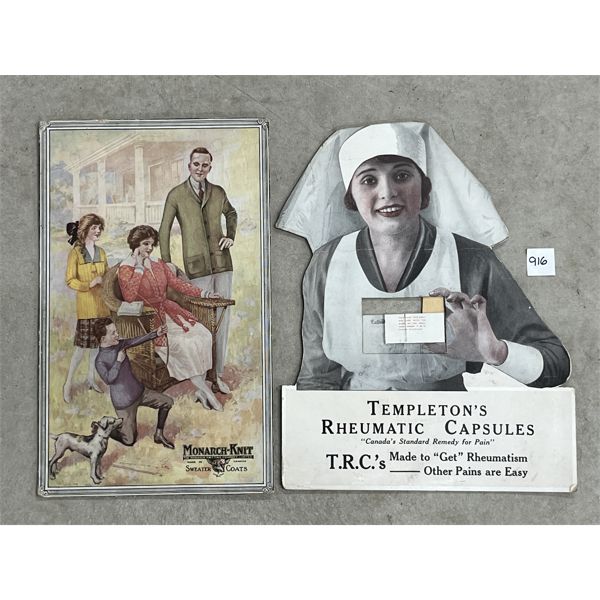 LOT OF 2 - TEMPLETON'S CAPSULES COUNTERTOP DISPLAY - MONARCH-KNIT ADVERTISEMENT