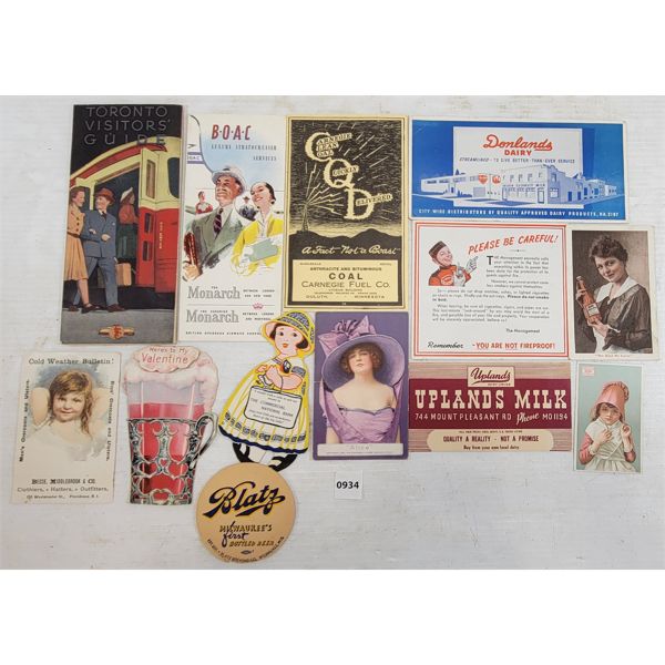 LOT OF 13 - PAPER ADVERTISEMENTS - INCL COMMERCIAL NATIONAL BANK, LYTLE'S TOMATO CATSUP, ETC.