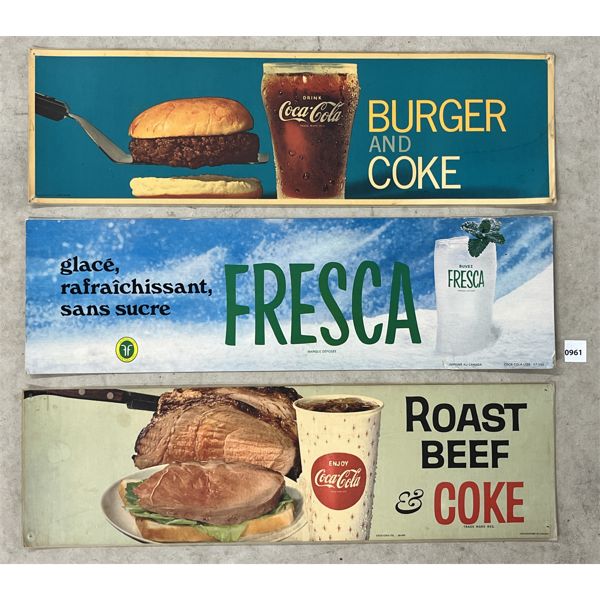LOT OF 3 - CARDBOARD ADVERTISEMENTS - INCL FRESCA & COCA-COLA