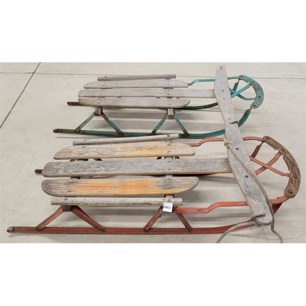 LOT OF 2 - METAL & WOOD SLEDS