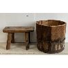 Image 1 : LOT OF 2 - WOODEN STOOL & BUCKET