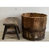 Image 2 : LOT OF 2 - WOODEN STOOL & BUCKET