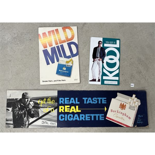 LOT OF 3 - CIGARETTE ADVERTISEMENTS - INCL KOOL & BELVEDERE, ETC.