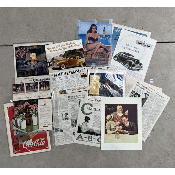JOB LOT - PAPER ADVERTISEMENTS - INCL COCA-COLA, CAMELS CIGARETTES & AIRSTREAM DESOTO, ETC.