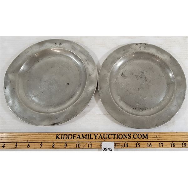 LOT OF 2 - PEWTER(?) PLATES