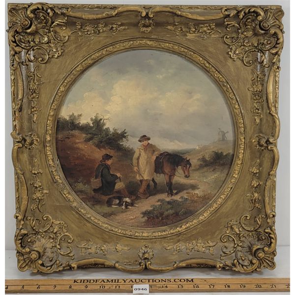 HORSES & FIGURES BY THOMAS SMYTH - FRAMED OIL ON BOARD 