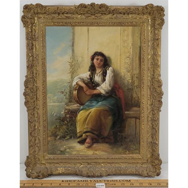 MUSICAN GIRL BY THOMAS KENT PELHAM - FRAMED OIL ON CANVAS 