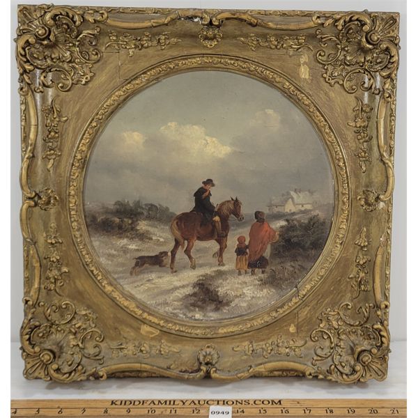 HORSES & FIGURES BY THOMAS SMYTH - FRAMED OIL ON BOARD