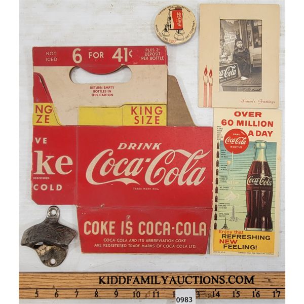 LOT OF 6 - COCA-COLA COLLECTIBLES - INCL BOTTLE OPENER, STAR WARS BUTTON ETC