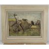 FARMING GRAIN SCENE BY M. ORCHARDSON - FRAMED WATERCOLOUR ON CANVAS BOARD