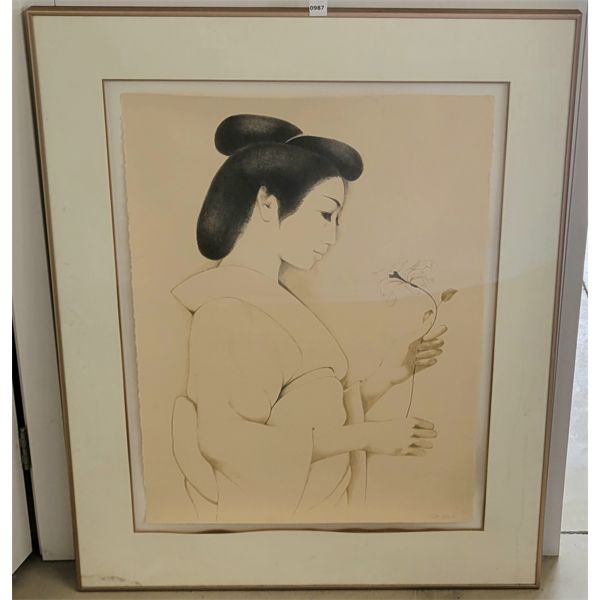 JAPANESE WOMAN W/ FLOWER BY M.D.H. KEANE - FRAMED PRINT