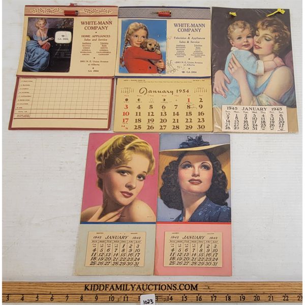 LOT OF 5 - MISC CALENDARS - INCL 1942 & 1954
