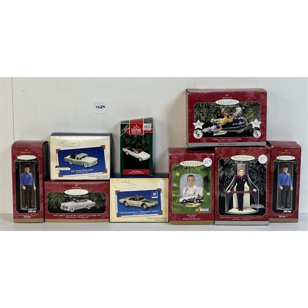 LOT OF 9 - MISC CHRISTMAS ORNAMENTS - INCL STAR TREK & '49 CADILLAC, ETC. 