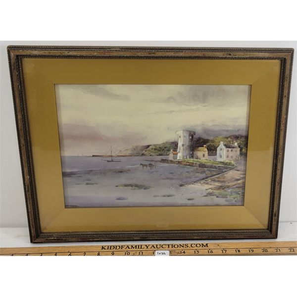 COASTLINE SCENE BY RIE(?) WALKER - FRAMED WATERCOLOUR ON PAPER