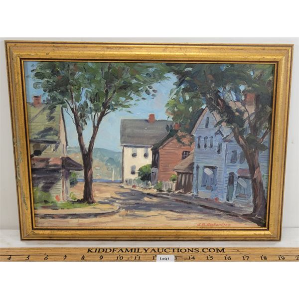 STREET SCENE BY G.B. RICHARDSON - FRAMED OIL ON CANVAS BOARD