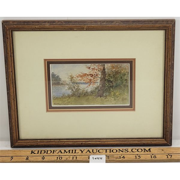 RIVER LANDSCAPE BY D.E. RINZ - FRAMED WATERCOLOUR ON PAPER