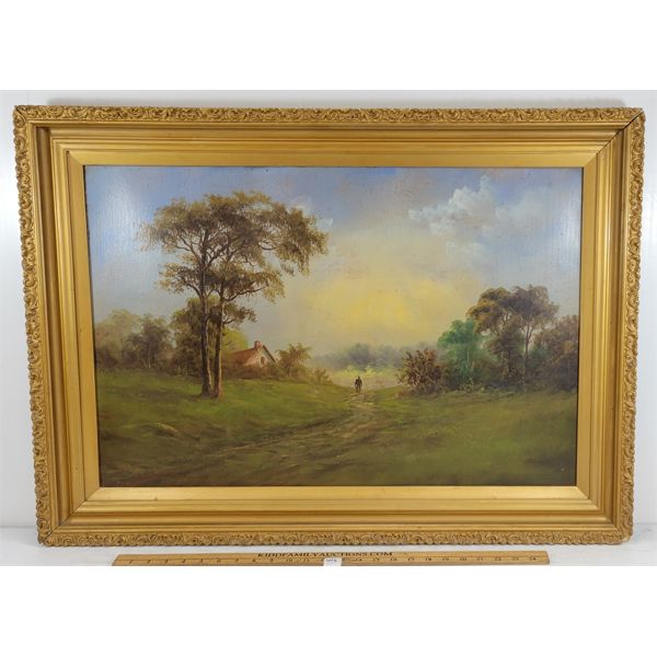 HIKING SCENE BY UNKNOWN ARTIST - FRAMED OIL ON CANVAS