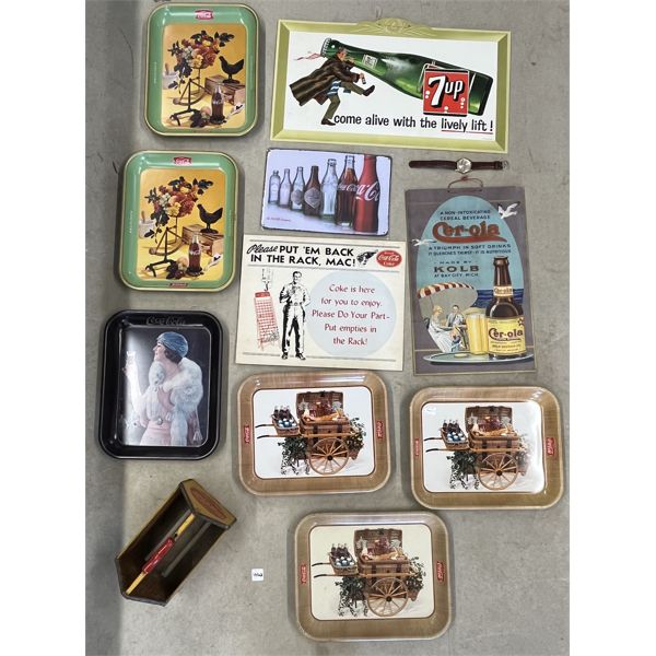 LOT OF 12 - COCA-COLA TRAYS - 7UP AD - CER-OLA AD ETC.