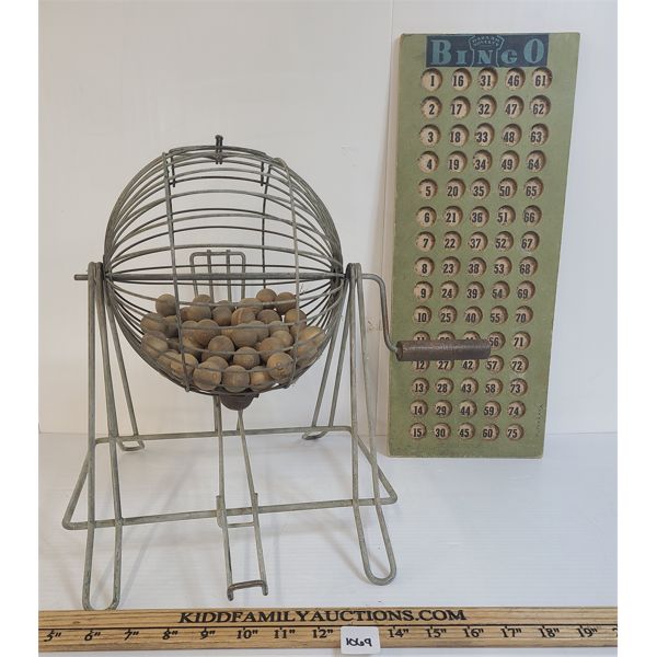 LOT OF 2 - BAZAAR NOVELTY BINGO BOARD & CAGE ROLLER